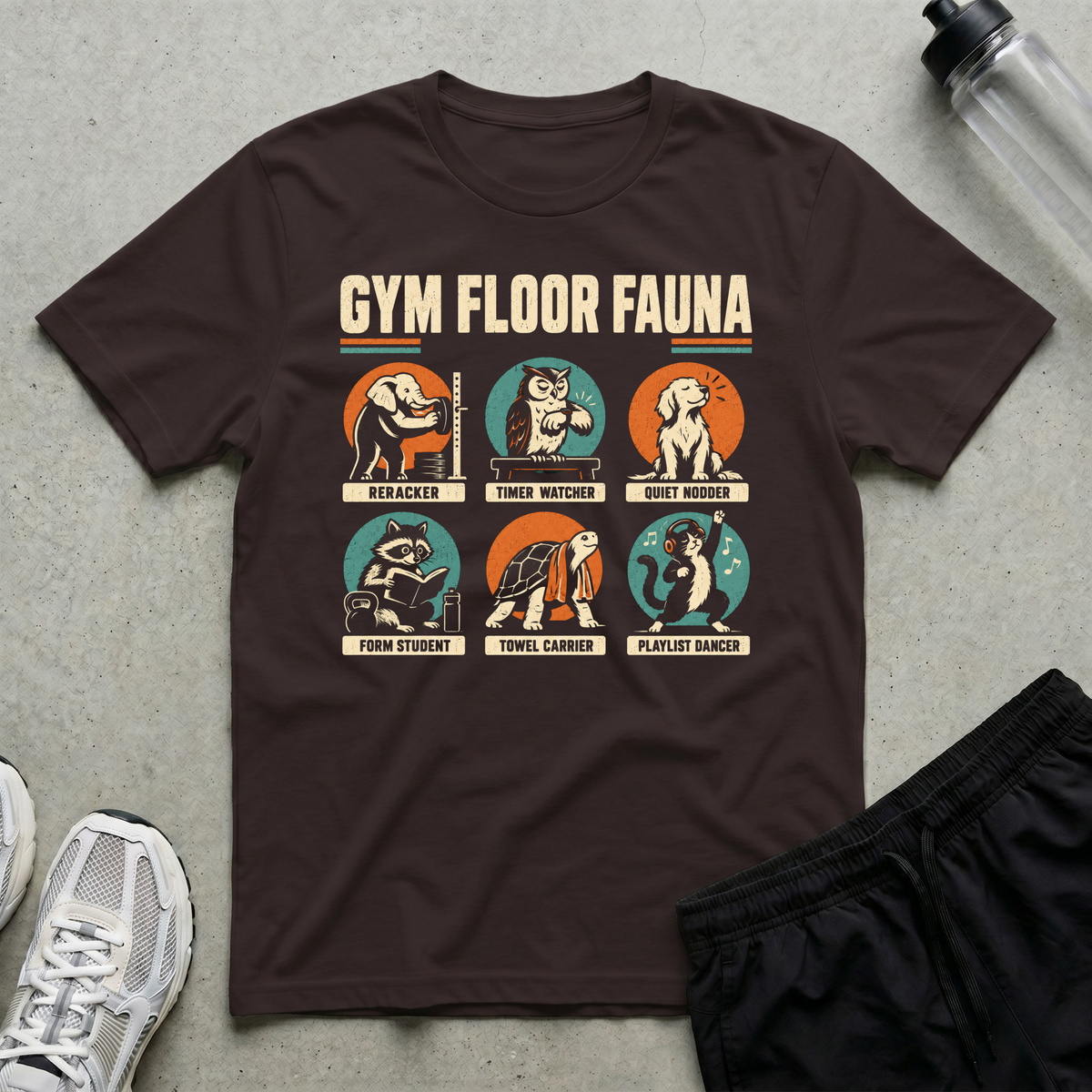 Gym Floor Fauna T-Shirt - Dark Chocolate