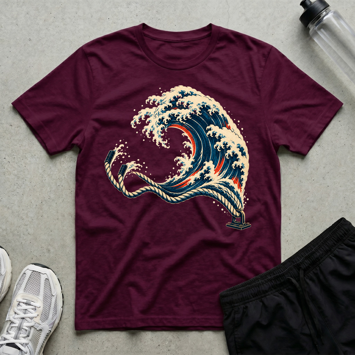 Battle Rope Wave T-Shirt - Maroon