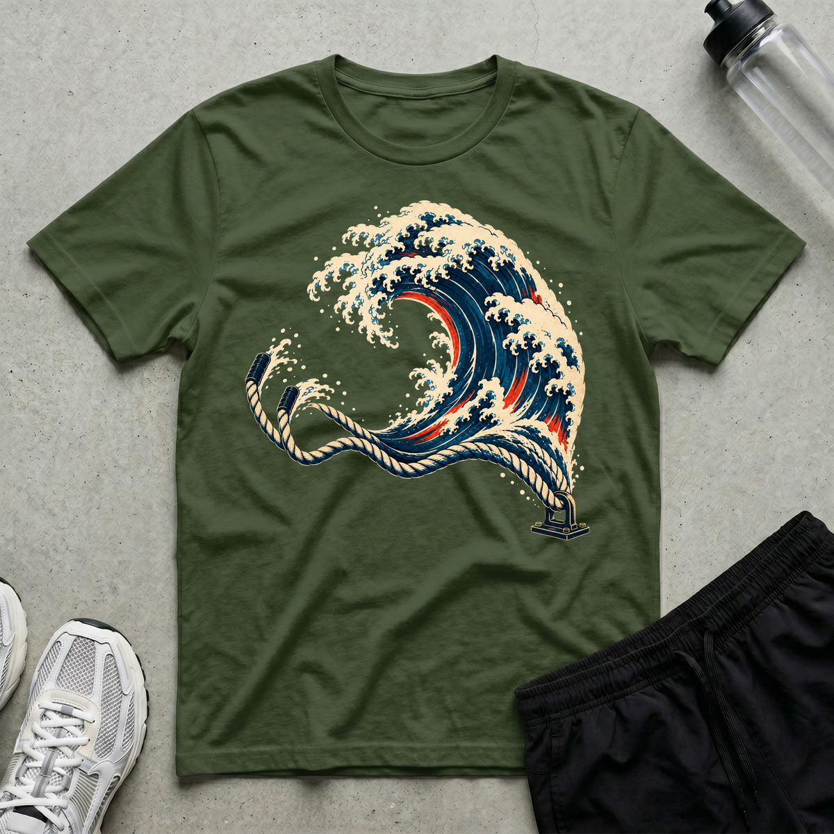Battle Rope Wave T-Shirt - Military Green